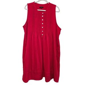 Quince, Organic Cotton, Red Sleeveless, Lagenlook Dress with Pockets, Size XL